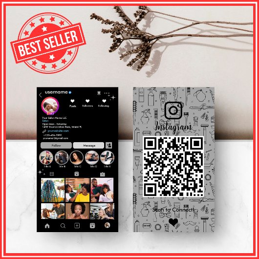 Kapsalon Instagram Grijs | Social Media QR Code Visitekaartje