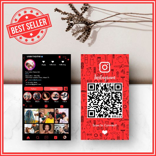 Kapsalon Instagram Rood | Social Media QR Code Visitekaartje