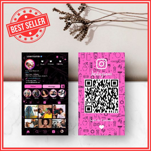 Kapsalon Instagram Roze |  Social Media QR Code Visitekaartje