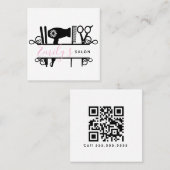 Kapsalon Kapper Bedrijfslogo Script Barcode Vierkante Visitekaartje (Voorkant / Achterkant)