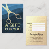 Kapsalon Kapper Moderne Blauwe & Gouden Schaar Kortingskaartje (Voorkant / Achterkant)