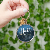 Kapsalon Kapper Moderne Blauwe & Gouden Schaar Sleutelhanger (Hand)