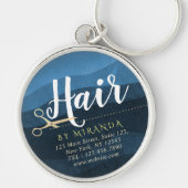 Kapsalon Kapper Moderne Blauwe & Gouden Schaar Sleutelhanger (Voorkant)