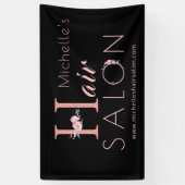 Kapsalon kapper naam roze bloem glitters zwart spandoek (Verticaal)