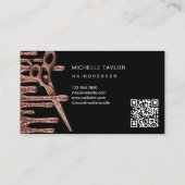 Kapsalon Kapper Roze Goud Glitter QR Code Visitekaartje (Achterkant)
