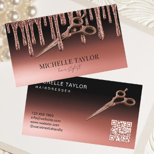 Kapsalon Kapper Roze Goud Glitter QR Code Visitekaartje