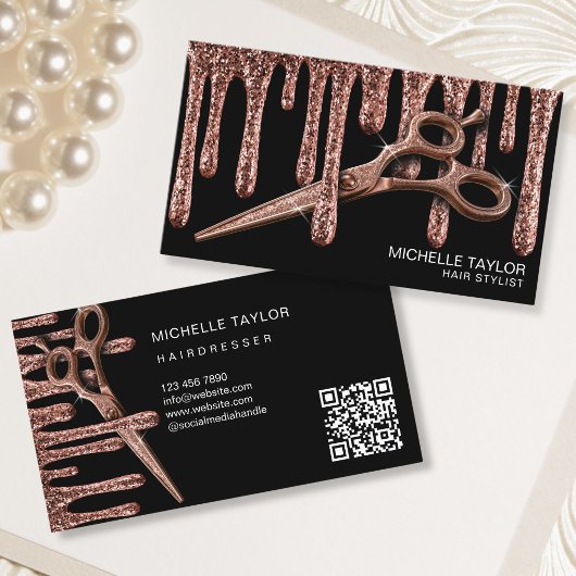 Kapsalon Kapper Roze Goud Glitter QR Code Visitekaartje