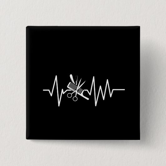 Kapsalon - Kapper Schaar Kam Hartslag Vierkante Button 5,1 Cm (Voorkant)