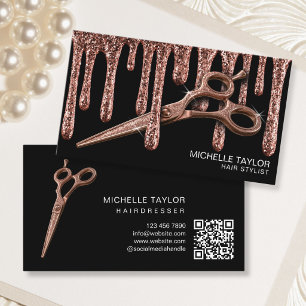 Kapsalon Kapselstylist Roze Goud Glitter QR-code Visitekaartje