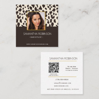 Kapsalon Luipaardprint Foto QR-code Vierkante Visitekaartje