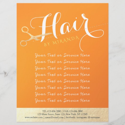Kapsalon Make-up Salon Chic Oranje Gouden Schaar Flyer (Voorkant)