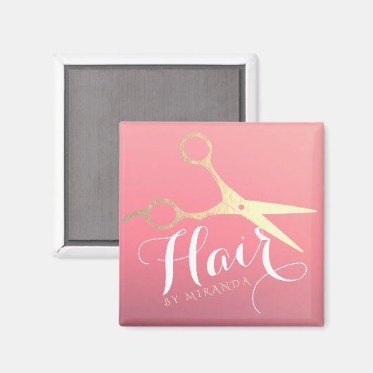 Kapsalon Make-up Salon Modern Roze Gouden Schaar Magneet (Voorkant / Achterkant)