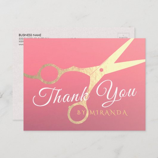 Kapsalon Make-up Salon Moderne Roze Gouden Schaar Briefkaart (Voorkant / Achterkant)