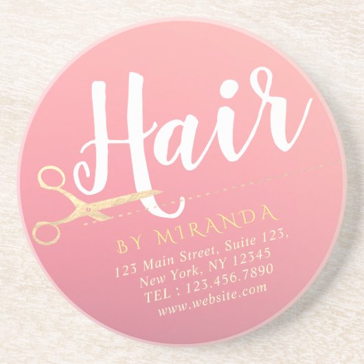 Kapsalon Make-up Salon Moderne Roze Gouden Schaar Zandsteen Onderzetter (Voorkant)