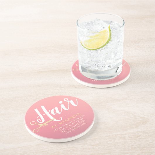 Kapsalon Make-up Salon Moderne Roze Gouden Schaar Zandsteen Onderzetter (Zijkant)