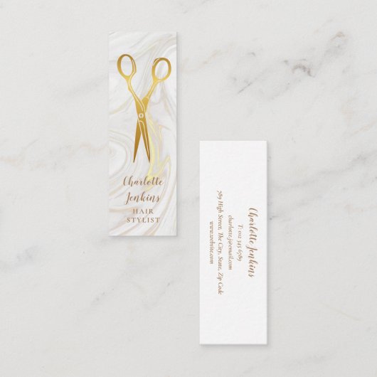 Kapsalon Marmer Krullen Gouden Scharen Mini Visitekaartje (Voorkant / Achterkant)