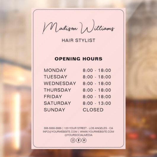 Kapsalon Modern Roze Openingstijden Raamsticker (Vel 2)