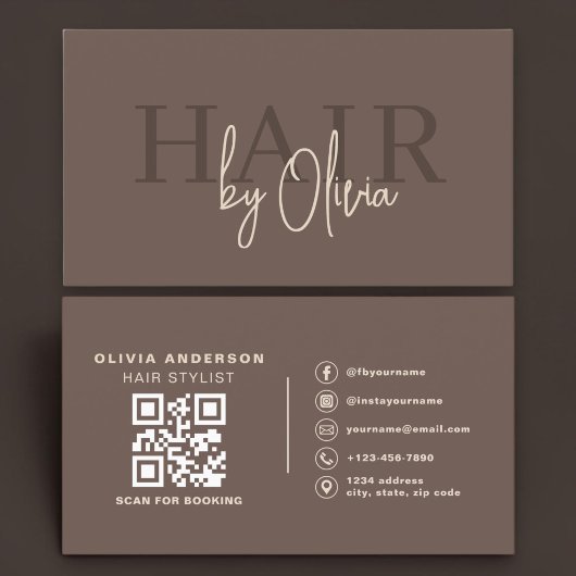 Kapsalon Moderne Bruine QR-code Visitekaartje