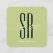 Kapsalon moderne groene monogram beginletters vierkante visitekaartje (Voorkant)
