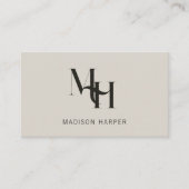 Kapsalon moderne monogram initiaal beige grijs visitekaartje (Voorkant)