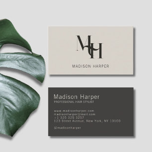 Kapsalon moderne monogram initiaal beige grijs visitekaartje