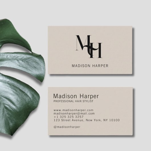 Kapsalon moderne monogram initiaal bruin visitekaartje