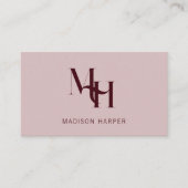 Kapsalon moderne monogram initiaal roze rood visitekaartje (Voorkant)