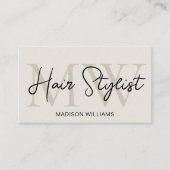 Kapsalon Moderne Monogram Neutraal Beige Visitekaartje (Voorkant)