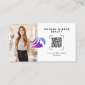 Kapsalon Moderne QR-code Online Boeking Visitekaartje (Voorkant)