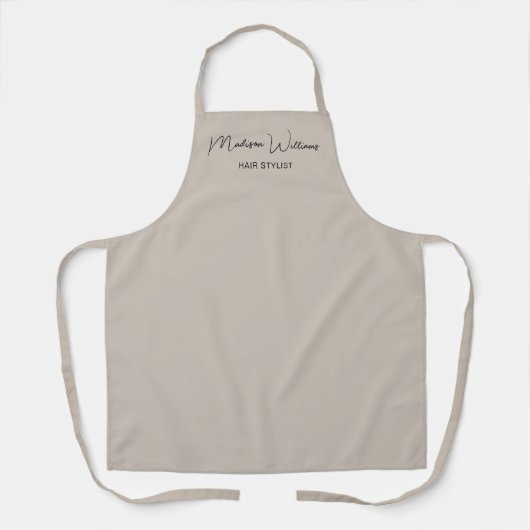 Kapsalon Moderne Script Beige Personeel Schort (Voorkant)