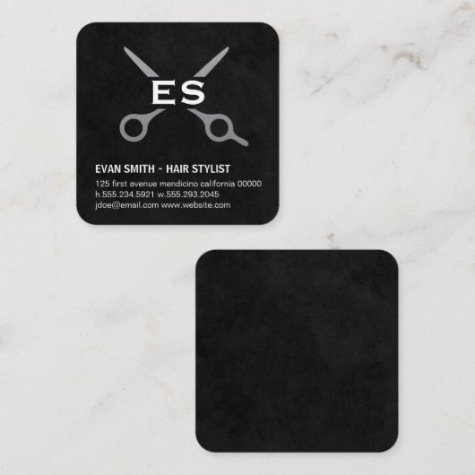 Kapsalon | Monogram | Herenkapsalon Vierkante Visitekaartje (Voorkant / Achterkant)