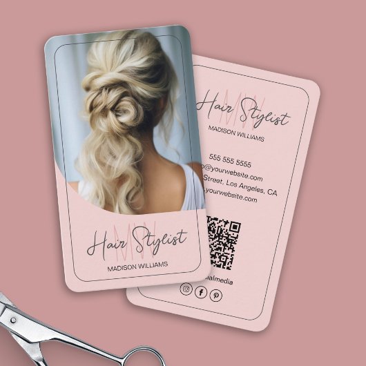 Kapsalon Monogram Logo Foto Blush Roze Visitekaartje