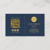 Kapsalon Navy Blauwe Gouden Monogram QR Code Logo Visitekaartje (Achterkant)