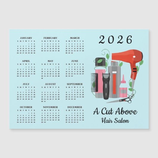 Kapsalon ontwerp 2026 kalender magneetkaart (Voorkant)