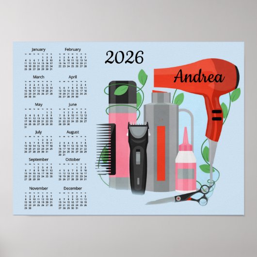 Kapsalon ontwerp 2026 kalenderposter poster (Voorkant)