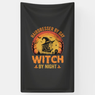 Kapsalon Overdag Heks 's Nachts Halloween Ontwerp Spandoek