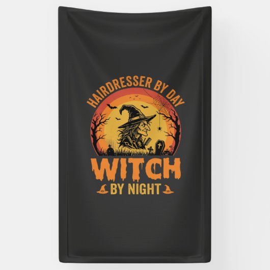 Kapsalon Overdag Heks 's Nachts Halloween Ontwerp Spandoek (Verticaal)