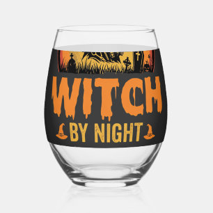 Kapsalon Overdag Heks 's Nachts Halloween Ontwerp Wijnglas Zonder Voet
