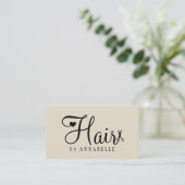 Kapsalon QR-code modern script beige zwart Visitekaartje (Staand voorkant)