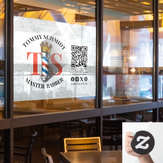 Kapsalon Royal Crown Barber Pole Kapsalon QR Raamsticker (Restaurant Raam)