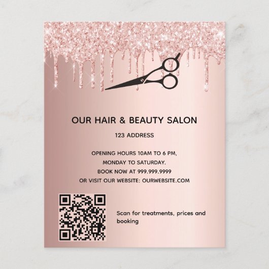 Kapsalon roze goud glitters prijs QR-code  Flyer (Voorkant)