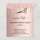 Kapsalon roze goud glitters prijzenlijst flyer (Voorkant)