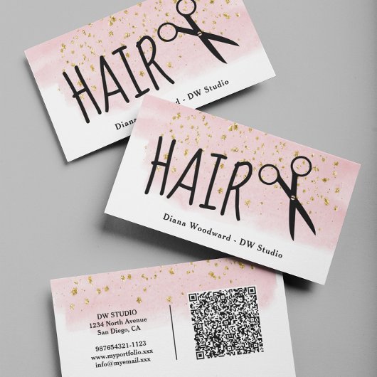 Kapsalon Roze Goud QR Code Visitekaartje