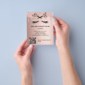 Kapsalon roze gouden glitter QR-code Flyer (Hand)