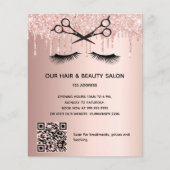 Kapsalon roze gouden glitter QR-code Flyer (Voorkant)