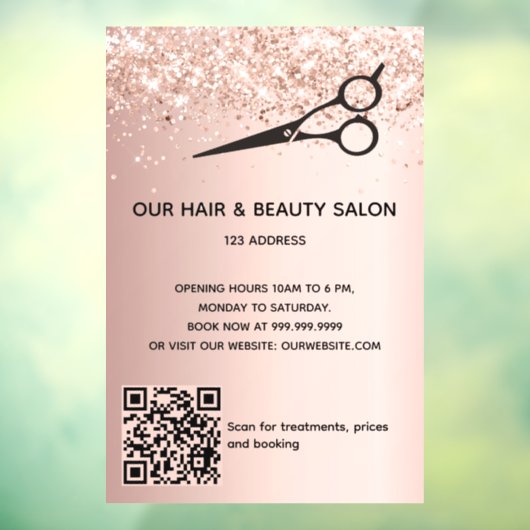 Kapsalon roze gouden glitter QR-code Raamsticker (Vel 3)