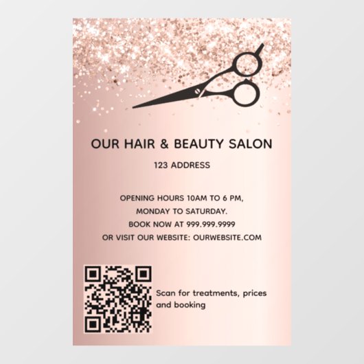 Kapsalon roze gouden glitter QR-code Raamsticker (Vel)