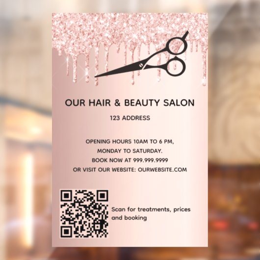 Kapsalon roze gouden glitter QR-code Raamsticker (Vel 2)