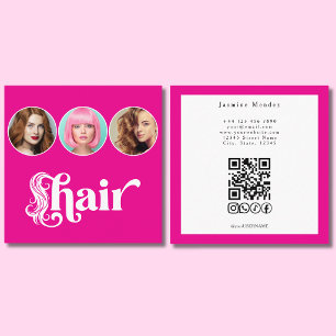 Kapsalon Roze Wit 3 Foto QR Code Vierkante Visitekaartje