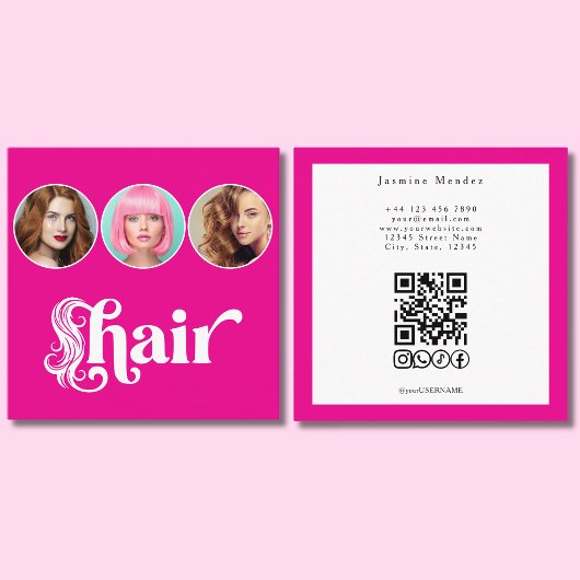 Kapsalon Roze Wit 3 Foto QR Code Vierkante Visitekaartje